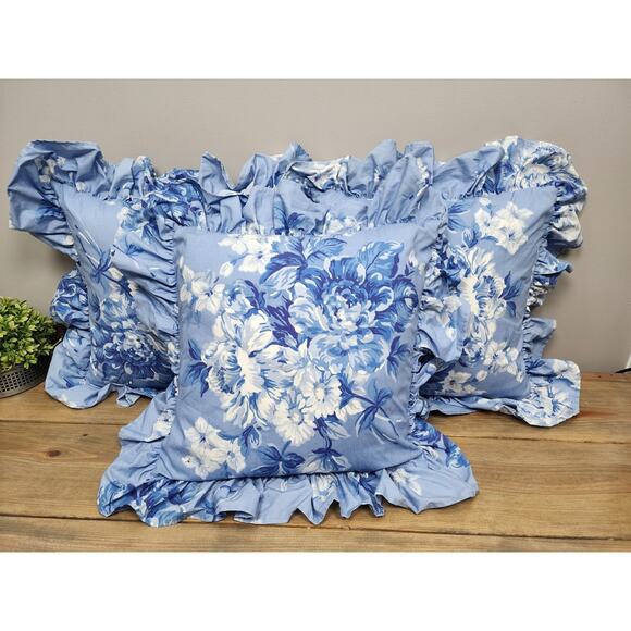 Ralph Lauren Shams Throw Pillows Grace Blue Set Of 3 Vintage - Picture 1 of 6